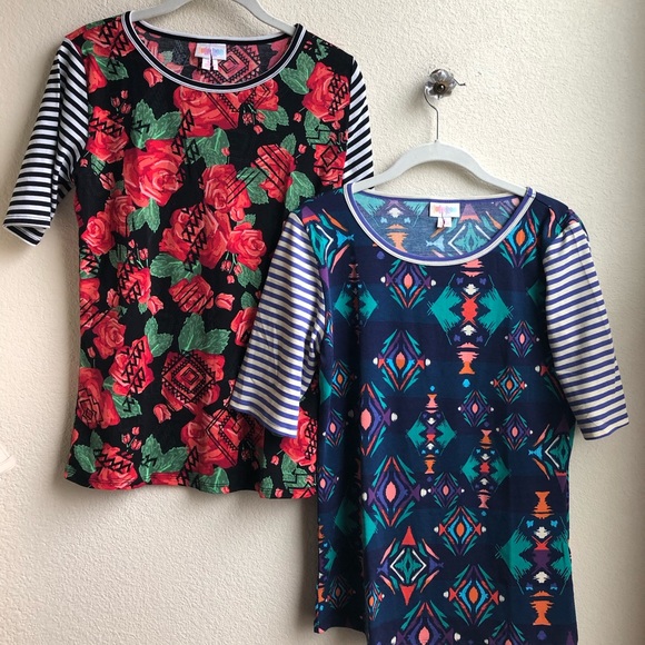 LuLaRoe Tops - LuLaRoe Floral Striped Shirt Size Small Lot of 2